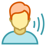 A graphic icon of a person speaking